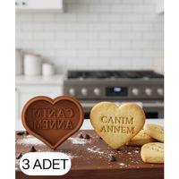 3Lü Canım Annem Yazılı Kalp Kurabiye Kalıbı Hamur Kesici Şeker ve Oyun Hamuru İçin İki Parça Kalıp