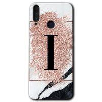 MRCİLETİSİM General Mobile GM 10 Kılıf HD Desen Baskılı Arka Kapak + Temperli Cam - Pembe Mermer Desenli I Harfi