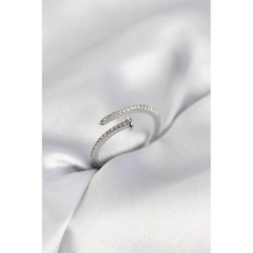 Çivi Model Zirkon Taşlı Gümüş Renk Kadın Yüzük