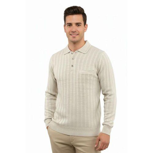 Erkek Polo Yaka Kazak Cepli Çelik Örgü Klasik Kalıp 5203F BGL-ST04851