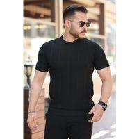 Erkek Desenli çizgi Kabartmalı Kısa Kollu Tişört