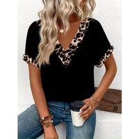 Kadın Kısa Kollu V Leopar Yakalı Viskon Bluz