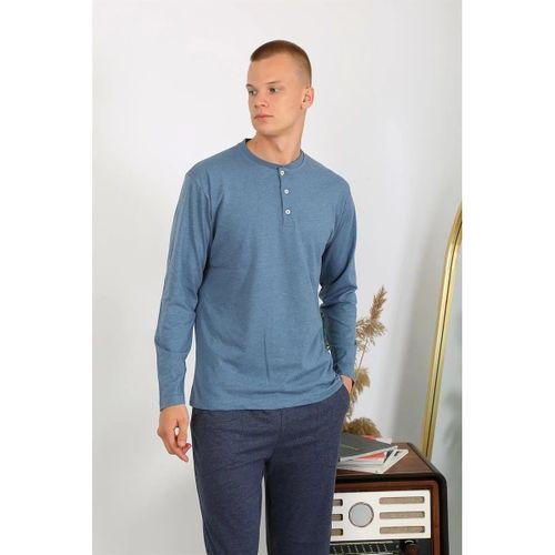 Erkek Penye Uzun Kol Pijama Takımı İndigo