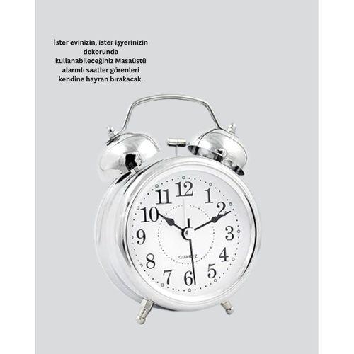 Dekoratif Gümüş Işıklı Alarmlı Masa Saati Sessiz Mekanizma