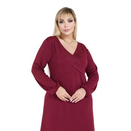 Melsay Butik Bordo Taş Baskılı Kruvaze Yaka Modal Elbise