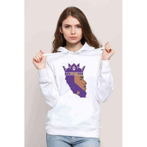 The King 23 La Basketbol Baskılı Beyaz Kadın Kapşonlu Sweatshirt