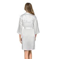 Beyaz Kısa Saten Bride Sabahlık