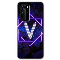 Huawei P40 Pro Kılıf HD Desen Baskılı Arka Kapak - Dark Neon Yaprak V Harfi