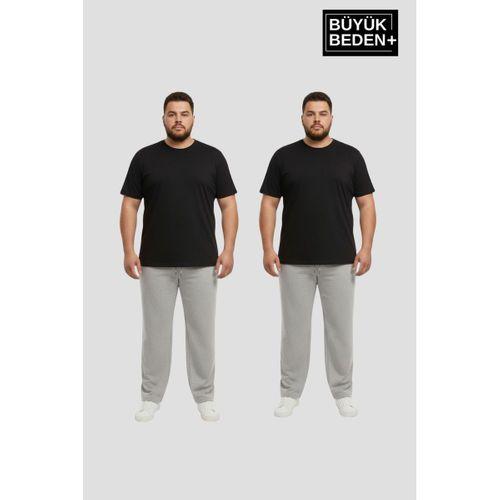 Erkek Büyük Beden Paça Reçme İnce Eşofman Altı 2’li Set – Rahat Kalıp SPR26BEA952+2