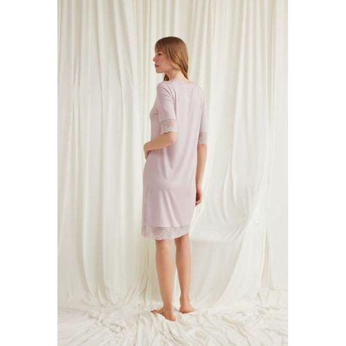 Dantel Detaylı Kısa Kollu Ve Önü Düğmeli Gecelik