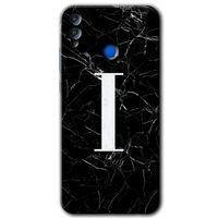 Honor 8c HD Baskılı Kılıf + 9D Tam Ekran Koruyucu - Siyah Mermer Desenli I Harfi