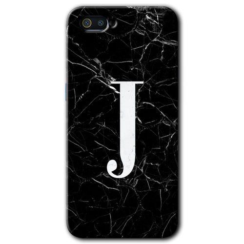 Realme C2 Kılıf HD Desen Baskılı Arka Kapak - Siyah Mermer Desenli J Harfi