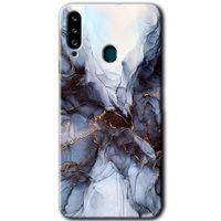 MRCİLETİSİM Samsung Galaxy A20s Kılıf Baskılı Kapak - Otantik Mermer +Tam Kaplayan Mat Seramik