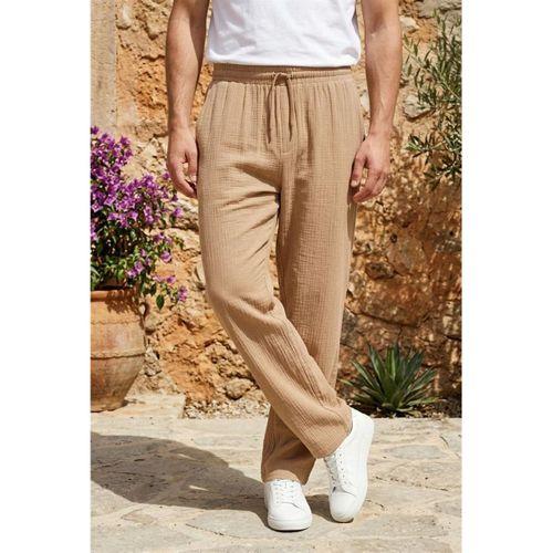 Hafif ve Rahat Müslin Baggy Erkek Pantolon - Tiramisu