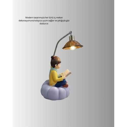Kitap Okuyan Çift Figürlü Gece Lambası Romantik Dekoratif Masa Lambası