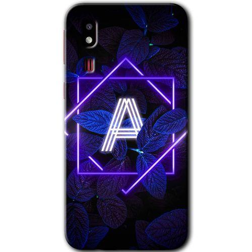 Galaxy A2 Core Kılıf HD Desen Baskılı Arka Kapak - Dark Neon Yaprak A Harfi + Kırılmaz Cam