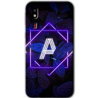 Galaxy A2 Core Kılıf HD Desen Baskılı Arka Kapak - Dark Neon Yaprak A Harfi + Kırılmaz Cam