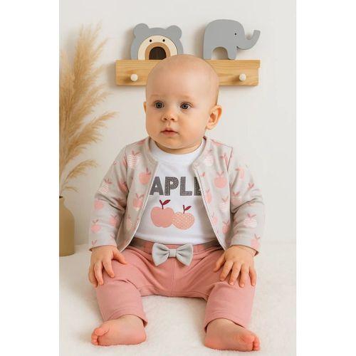 Elma Desenli Ceketli 3'lü Kız Bebek Takımı