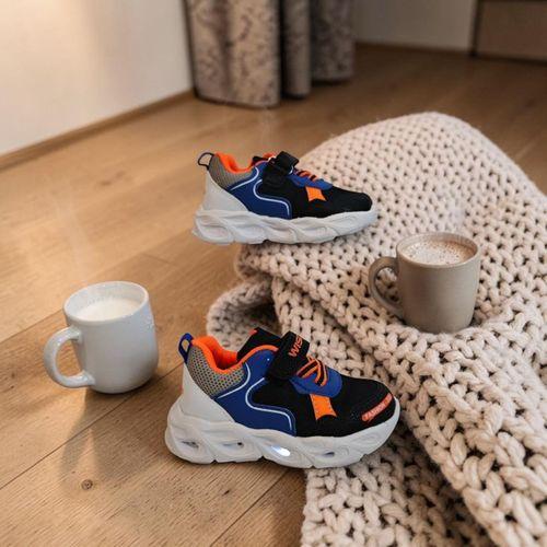 Wisco 018 Siyah-Mavi Cırtlı Işıklı Bebe Erkek Çocuk Spor Ayakkabı