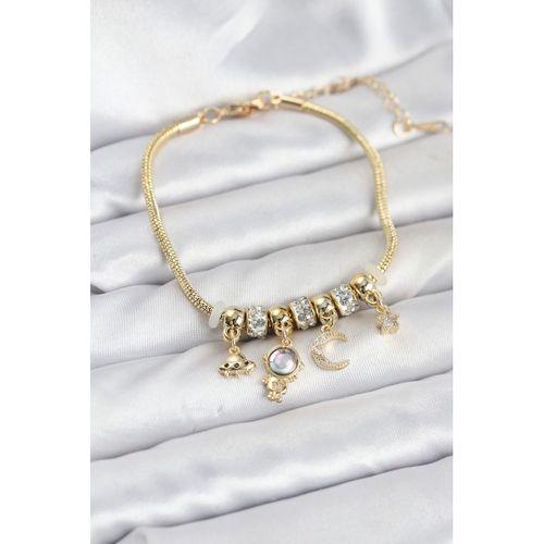 Pirinç Gold Renk Uzay Tema Charmlı Kadın Bileklik - TJ-BB8179