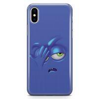 Apple iPhone X Kılıf Mutsuz Mavi Arka Kapak Koruma Desenli Full Koruyucu