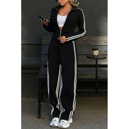 Kadın Uzun Kollu önden Fermuarlı Kısa Viskon Iki Iplik Bluz Ve Pantolon Ikili Takım