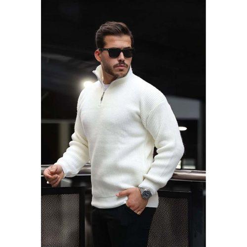 Nolan Oversize Selanik Örgü Yarım Fermuar Erkek Triko Kazak - Ekru