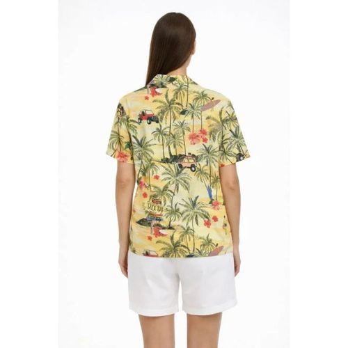Gün Batımı Tropikal Desenli Kısa Kol Gömlek Şort Takım Yazlık Rahat Kalıp - Desenli