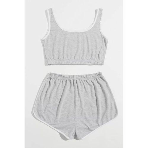 Kadın Gri Askılı Crop Top Ve Şortlu Gecelik Takım