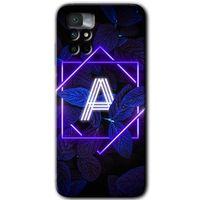 Redmi Note 11 4G Kılıf HD Desen Baskılı Arka Kapak - Dark Neon Yaprak A Harfi