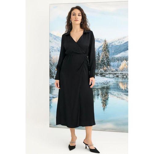 %100 Viskon Uzun Kollu Saten Elbise