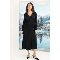 %100 Viskon Uzun Kollu Saten Elbise