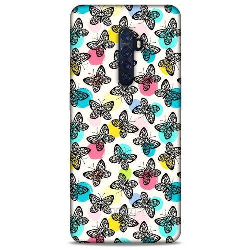 Oppo Reno 2 Kılıf Kelebek Etkisi (36) Glitter Kılıf Sarı Pembe