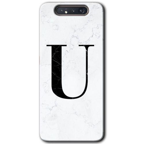 Samsung Galaxy A80 HD Baskılı Kılıf + 9D Tam Ekran Koruyucu - Beyaz Mermer Desenli U Harfi