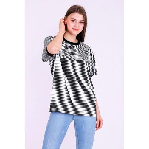 Siyah Beyaz Çizgili Kadın Oversize Çizgili Basic Tshirt