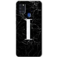 Samsung Galaxy A21s Kılıf Baskılı Kapak - Siyah Mermer Desenli I Harfi +Tam Ekran Koruyucu