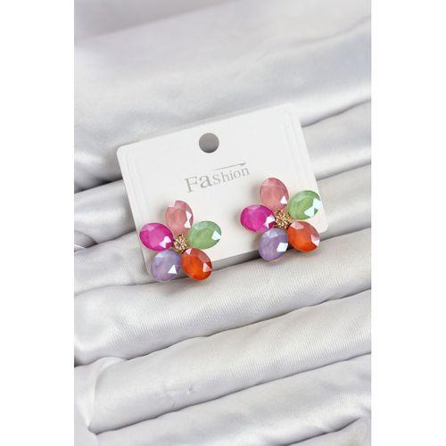 Karışık Renk Kristal Taşlı Çiçek Model Kadın Küpe