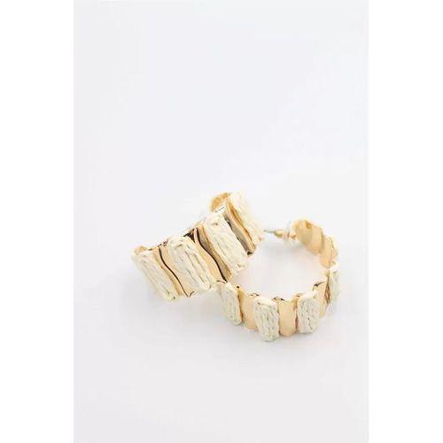 Hasır Halka Küpe - Krem