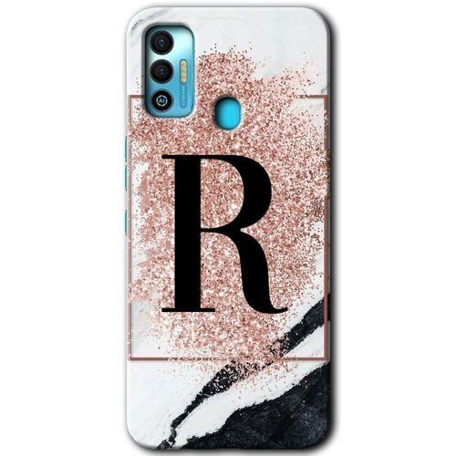 Potkal Hediye Fabrikası Tecno Spark 7T Kılıf HD Desen Baskılı Arka Kapak - Pembe Mermer Desenli R Harfi