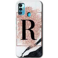 Potkal Hediye Fabrikası Tecno Spark 7T Kılıf HD Desen Baskılı Arka Kapak - Pembe Mermer Desenli R Harfi