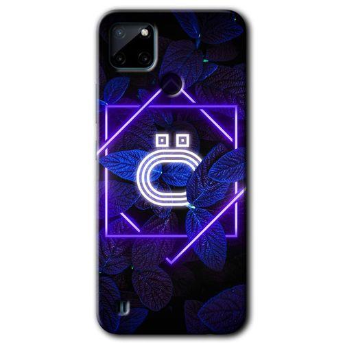 MRCİLETİSİM Realme C21 Kılıf Baskılı Kapak - Dark Neon Yaprak Ö Harfi + 5D Tam Kaplayan Cam