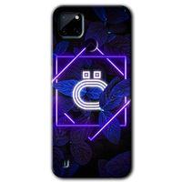 MRCİLETİSİM Realme C21 Kılıf Baskılı Kapak - Dark Neon Yaprak Ö Harfi + 5D Tam Kaplayan Cam