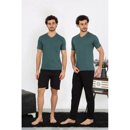 Erkek Penye Petrol Rengi 3'lü Pijama Takımı