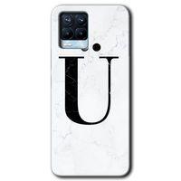 Realme 8 Pro Kılıf Baskılı Arka Kapak - Beyaz Mermer Desenli Ü Harfi +Tam Ekran Koruyucu