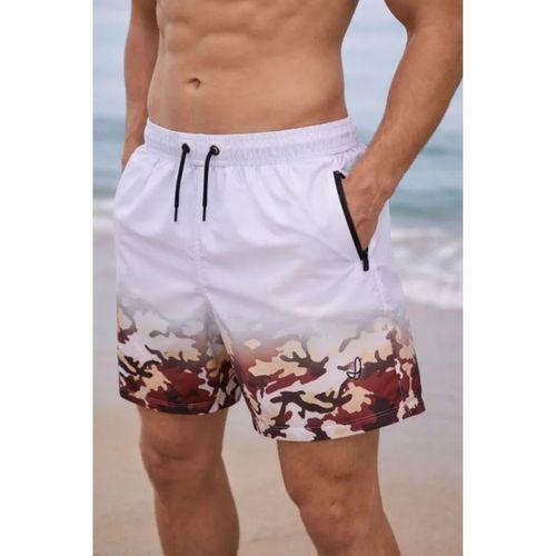 Erkek Deniz Şortu Fermuarlı Cepli File Astarlı Hızlı Kuruyan Premium - Beyaz