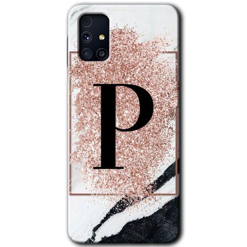 Potkal Hediye Fabrikası Samsung Galaxy M31s Kılıf HD Desen Baskılı Arka Kapak - Pembe Mermer Desenli P Harfi