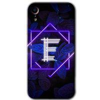 MRCİLETİSİM iPhone XR Kılıf Baskılı Kapak - Dark Neon Yaprak E Harfi + 5D Tam Kaplayan Cam