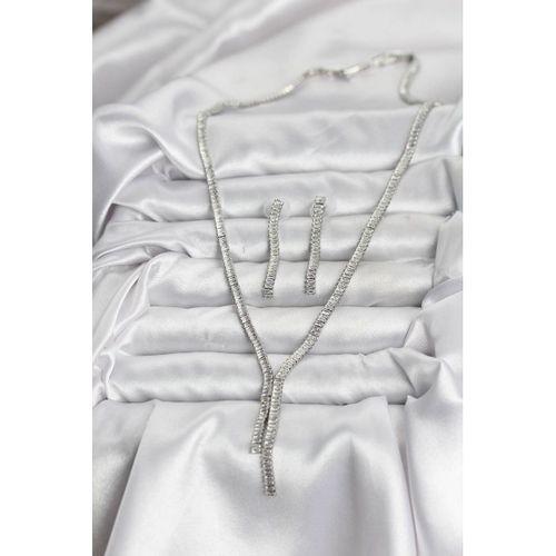 Gümüş Renk Baget Zirkon Taşlı Kadın Kolye Küpe Set