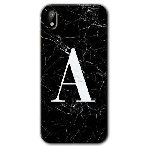 Huawei Y5 2019 Kılıf HD Desen Baskılı Arka Kapak - Siyah Mermer Desenli A Harfi