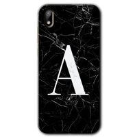 Huawei Y5 2019 Kılıf HD Desen Baskılı Arka Kapak - Siyah Mermer Desenli A Harfi
